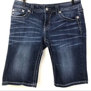 Miss Me Capri Bermuda Shorts Denim Jeans Dark Blue